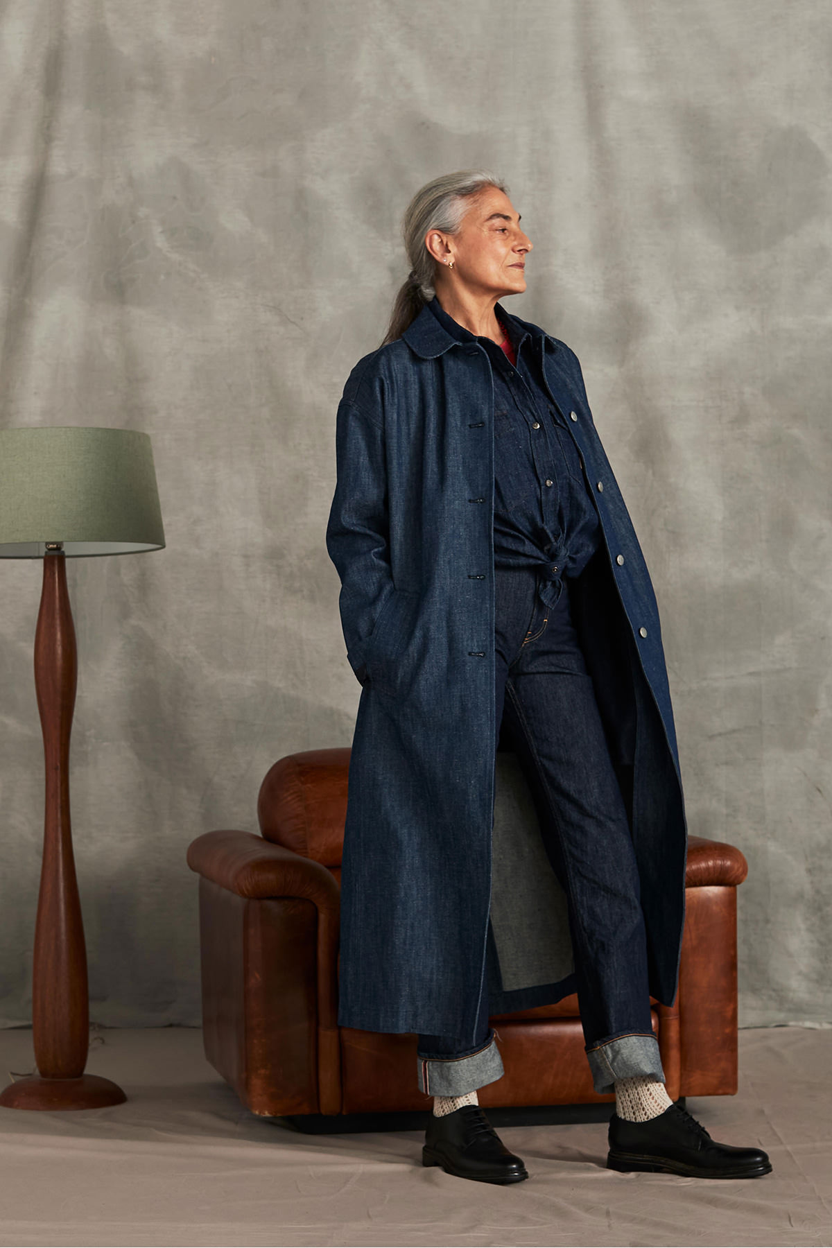 70th Vintage 60 Coat In Rinse Wash Denim