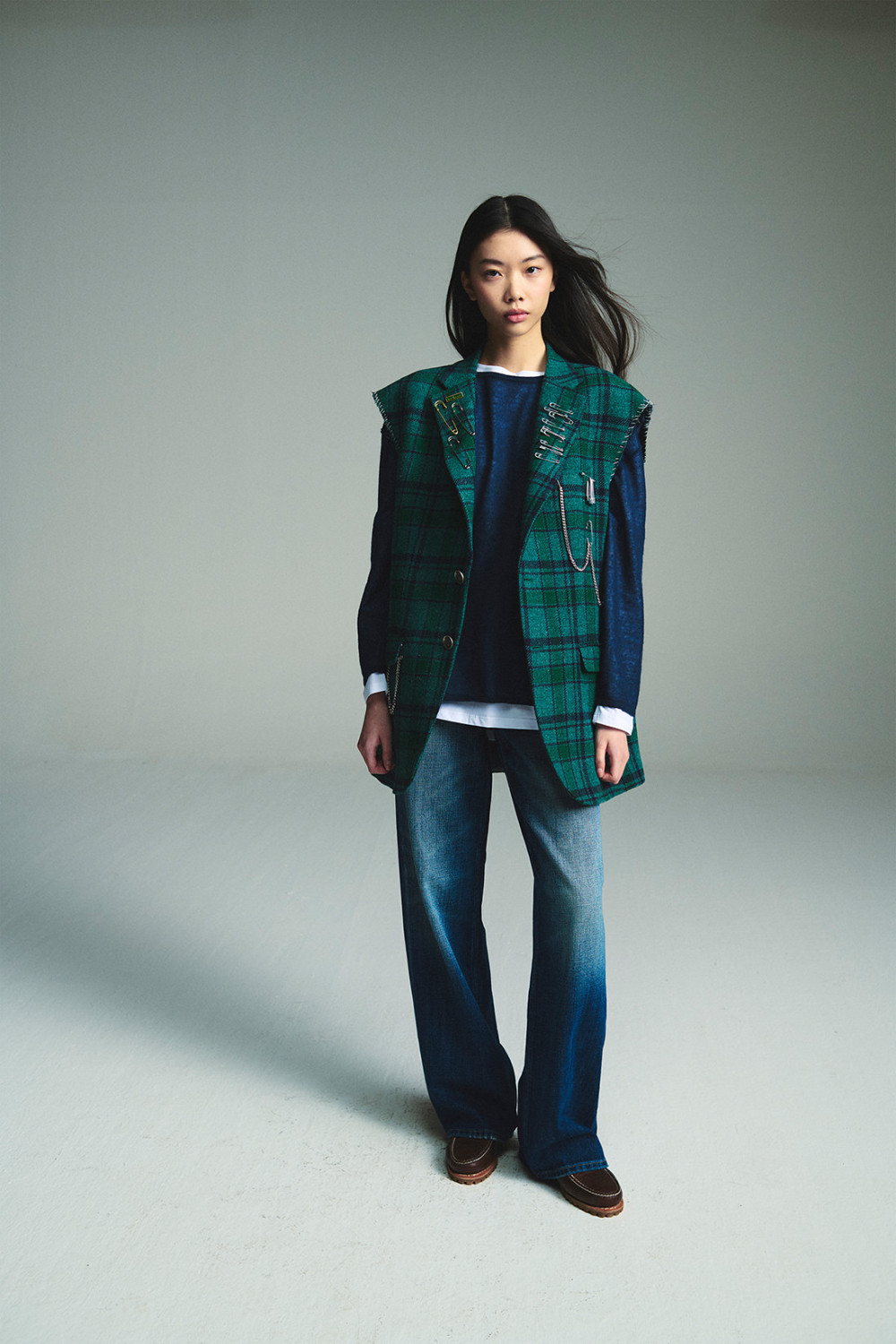 ROY ROGERS: GILET IN LANA A QUADRI CON PINS