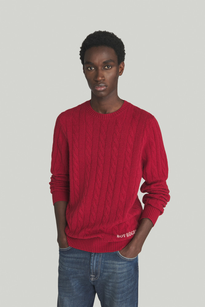 CABLE-KNIT CREWNECK SWEATER IN WOOL AND CASHMERE