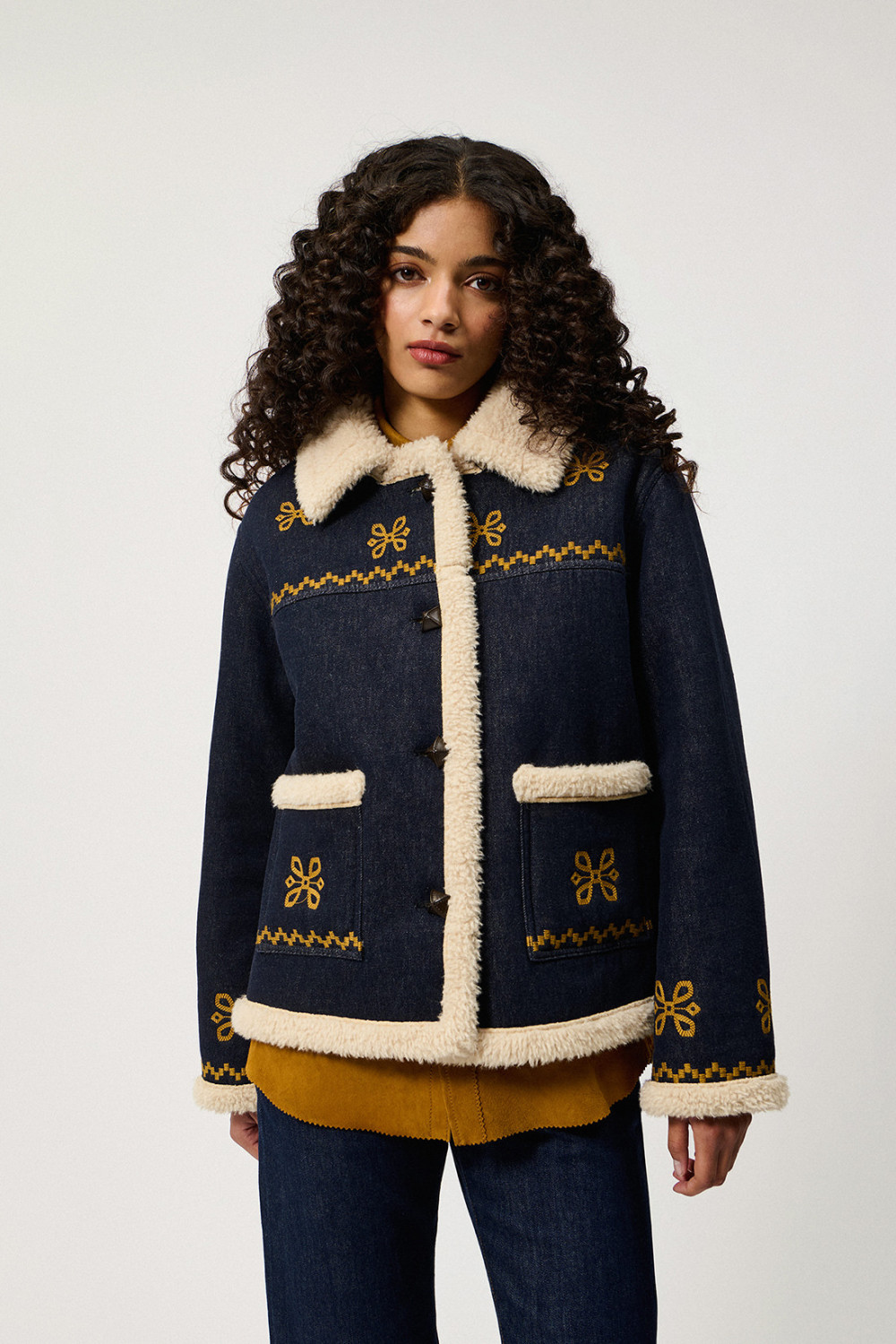 ROY ROGERS: OLD GLORY-GIACCA CHUBA IN DENIM CON SHEARLING
