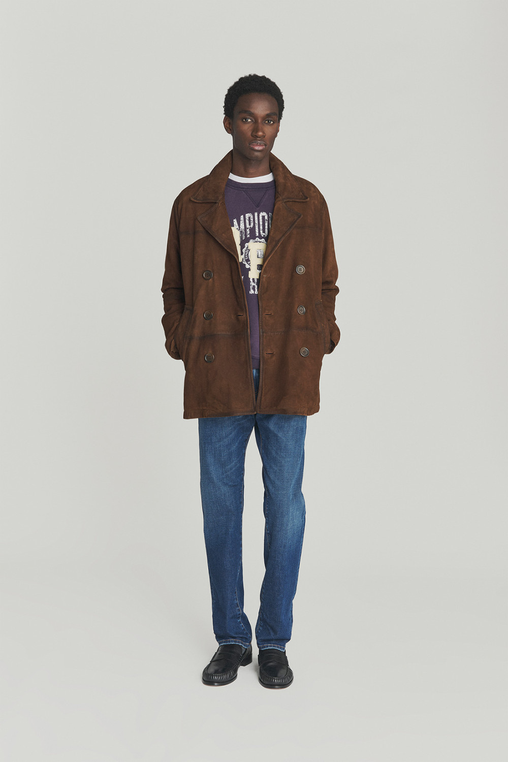 ROY ROGERS: VINTAGE-EFFECT SUEDE PEACOAT