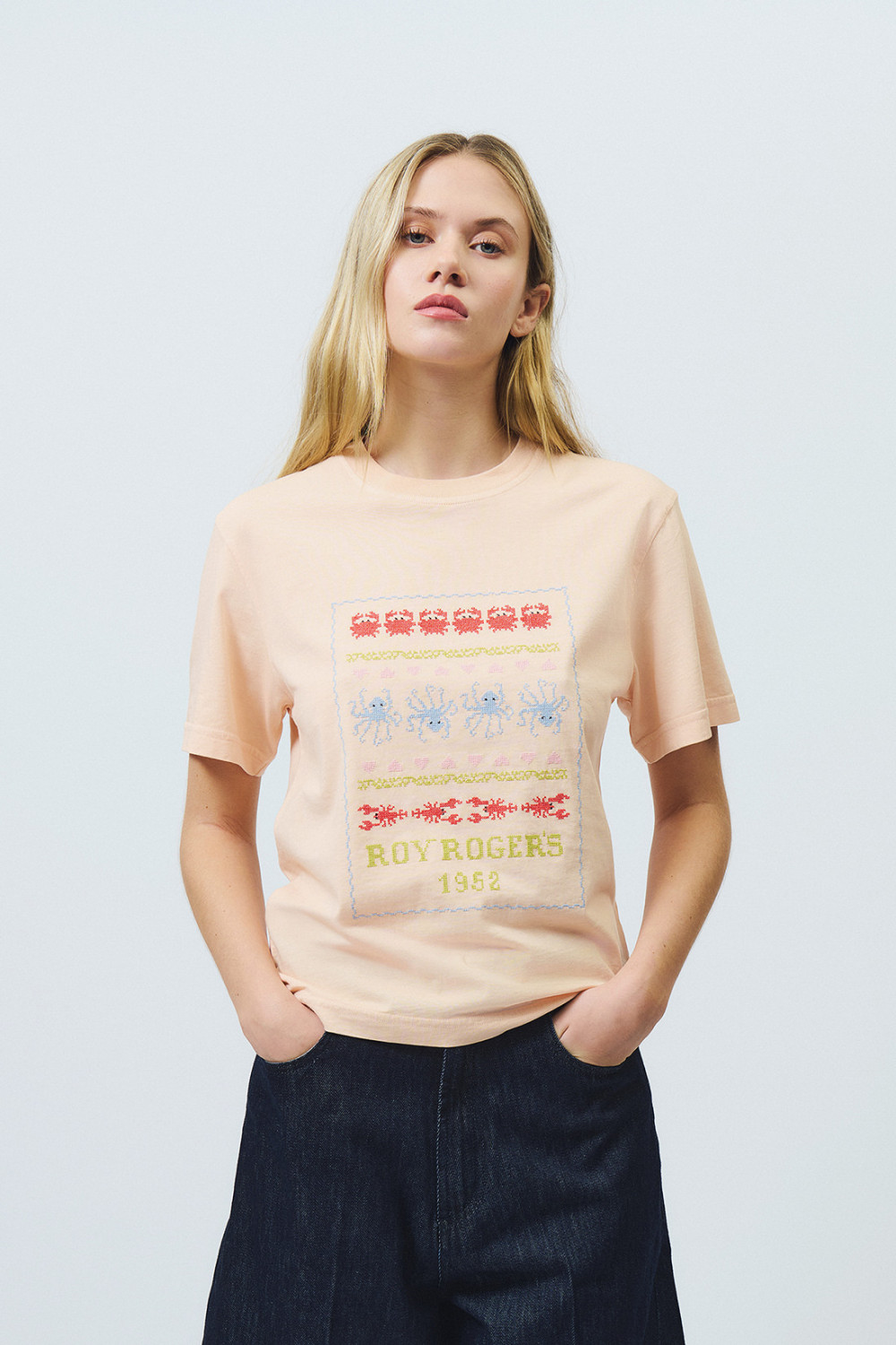 ROY ROGERS: T-SHIRT WITH SEA CROCHET PRINT