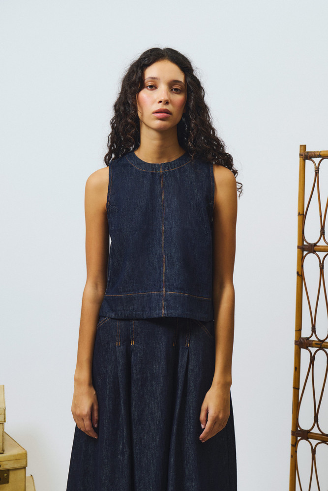 LILI TOP IN LIGHT RINSE DENIM