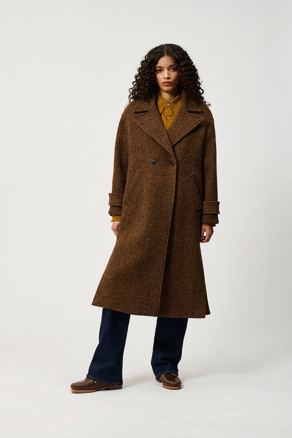 ROY ROGERS: VITTORIA TRENCH COAT IN HERRINGBONE PRINT WOOL