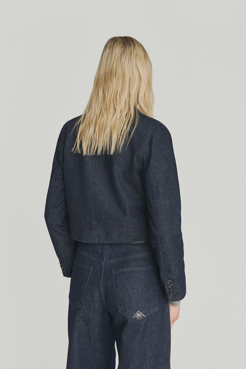 ROY ROGERS: CROPPED BLAZER IN RINSE DENIM