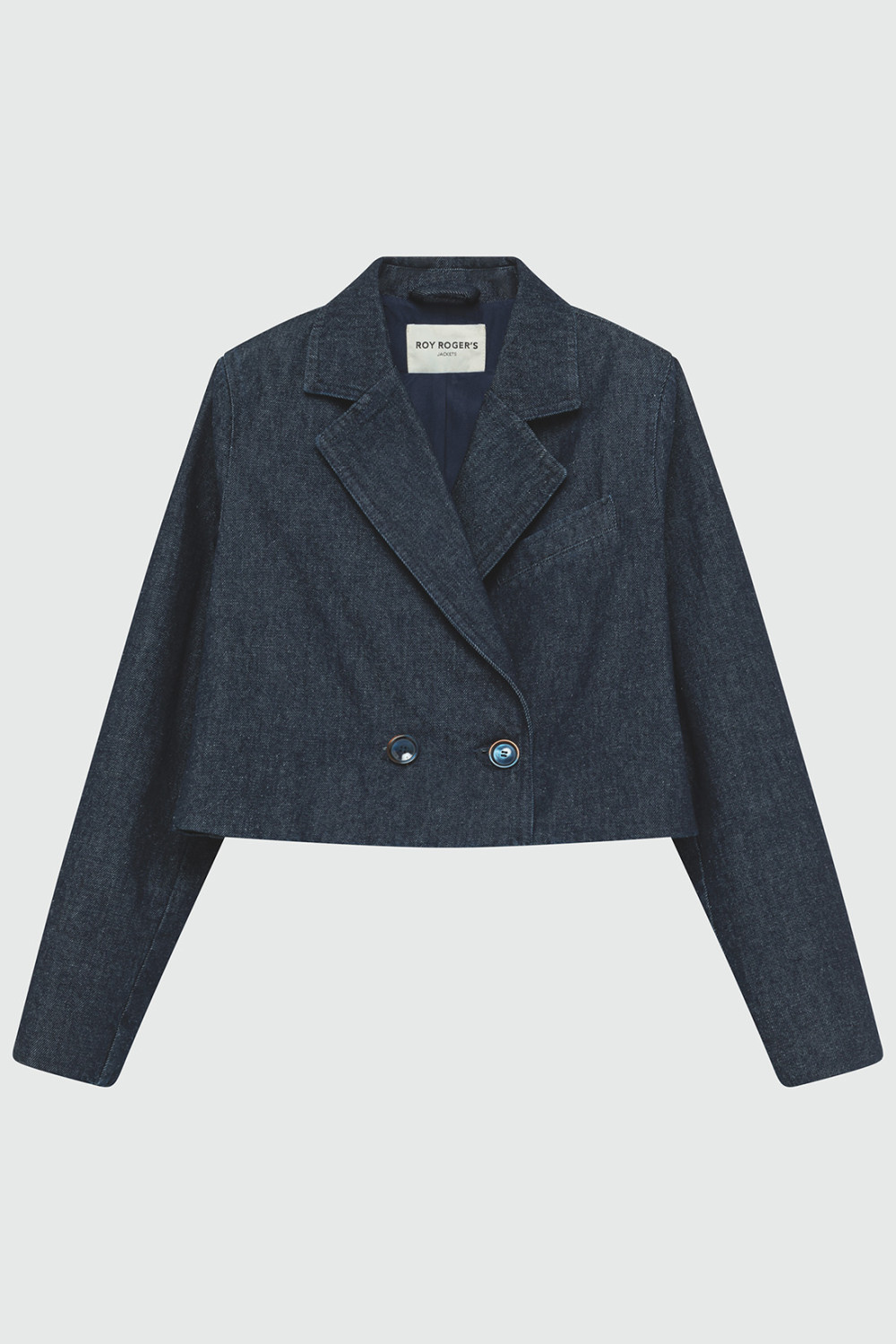 ROY ROGERS: CROPPED BLAZER IN RINSE DENIM