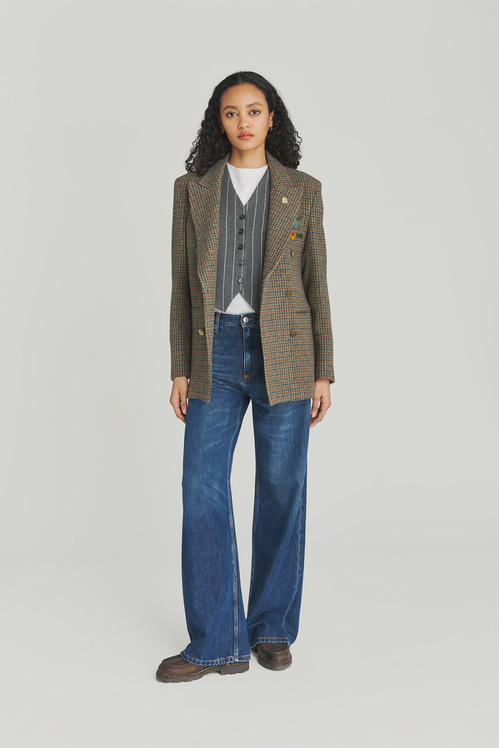 ROY ROGERS: BLAZER DOPPIOPETTO IN LANA PIED DE POULE