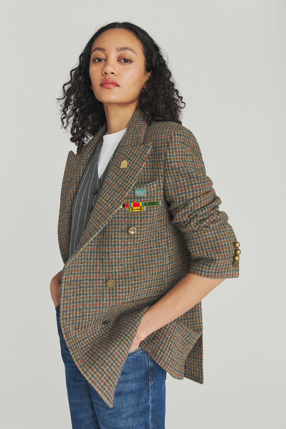 ROY ROGERS: BLAZER DOPPIOPETTO IN LANA PIED DE POULE