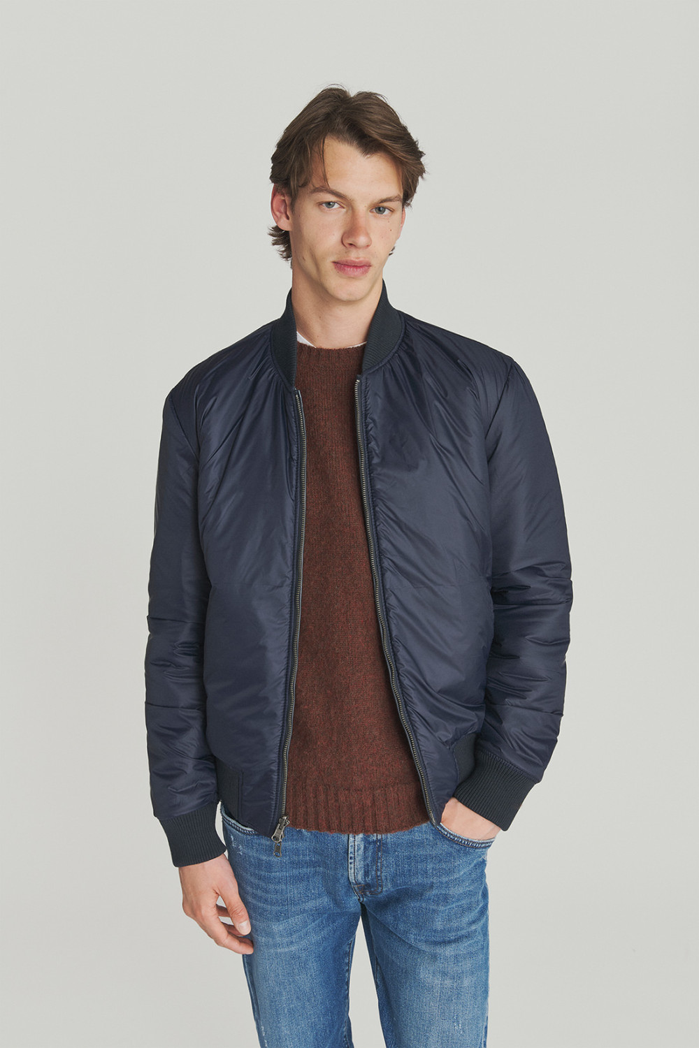ROY ROGERS: REVERSIBLE BOMBER JACKET IN LEATHER AND NYLON