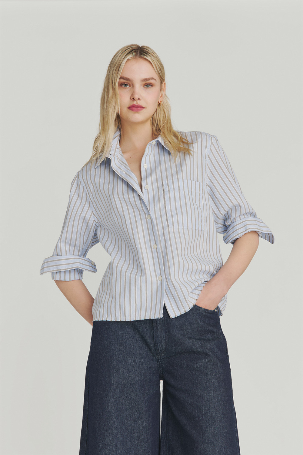 ROY ROGERS: CAMICIA EASY IN POPELINE A RIGHE