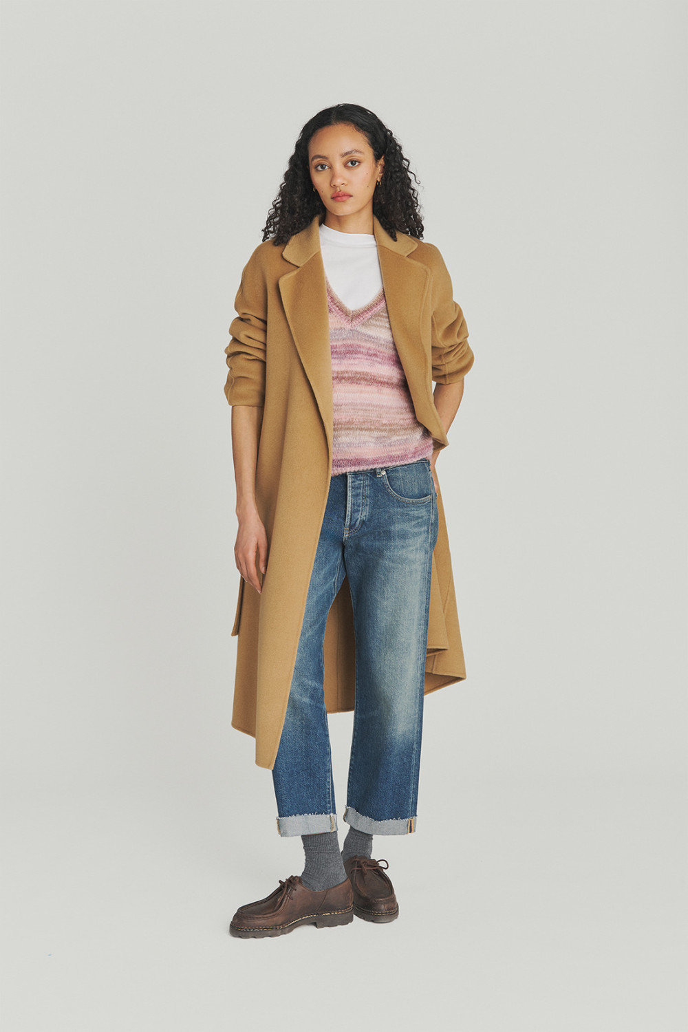 ROY ROGERS: DOUBLE WOOL COAT WITH BELT