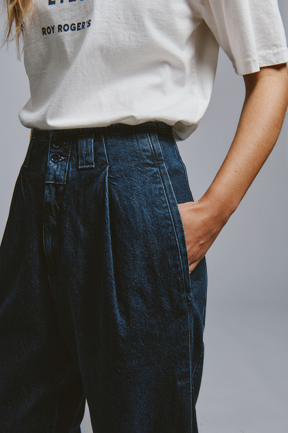 ROY ROGERS: EVA X ROY ROGER'S- EVA DENIM MID STONE PANTS