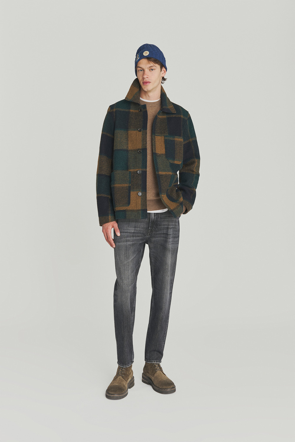 ROY ROGERS: GIACCA FARMER A QUADRI IN MISTO LANA