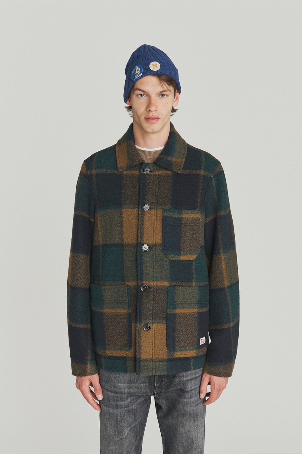 ROY ROGERS: GIACCA FARMER A QUADRI IN MISTO LANA