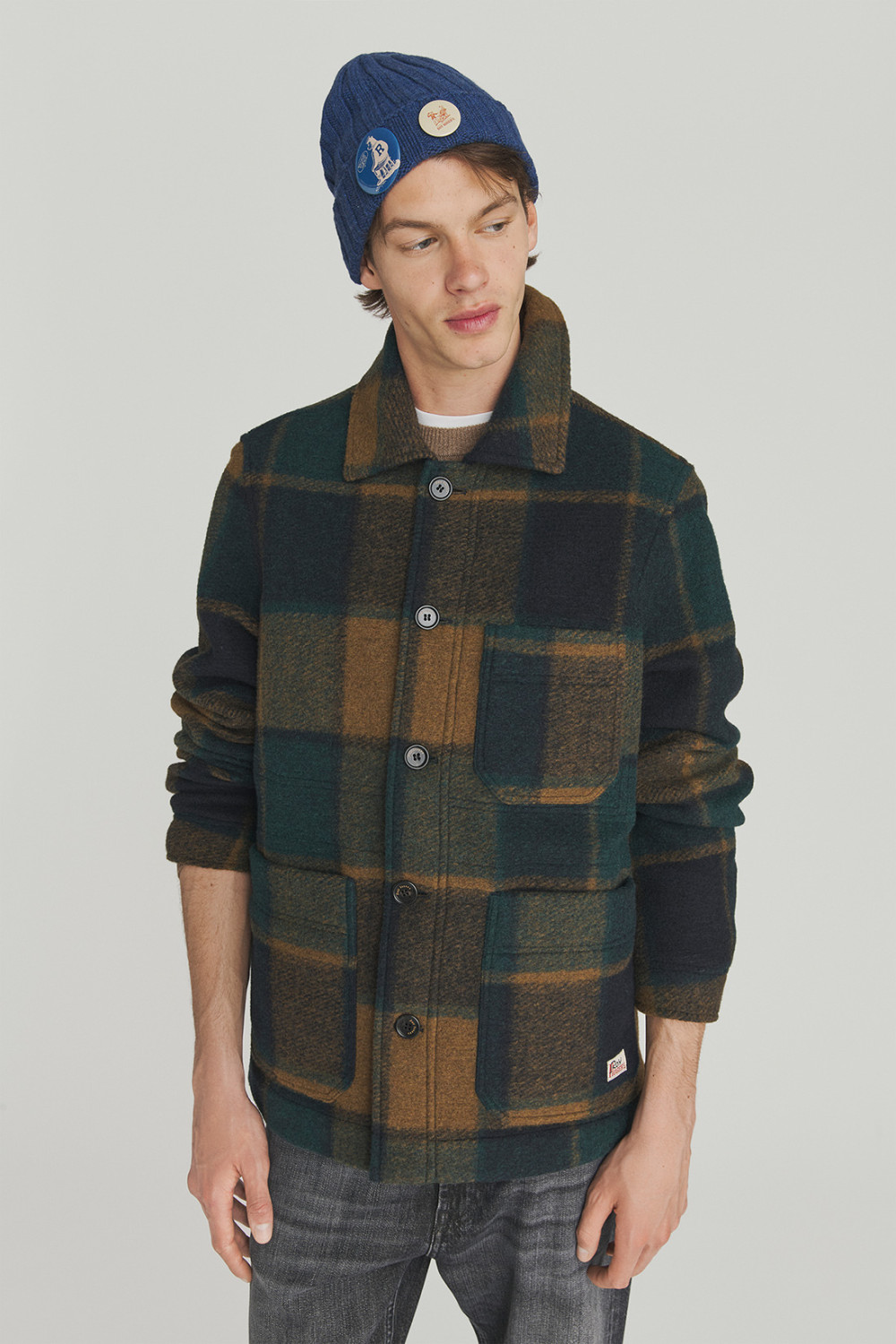 ROY ROGERS: GIACCA FARMER A QUADRI IN MISTO LANA