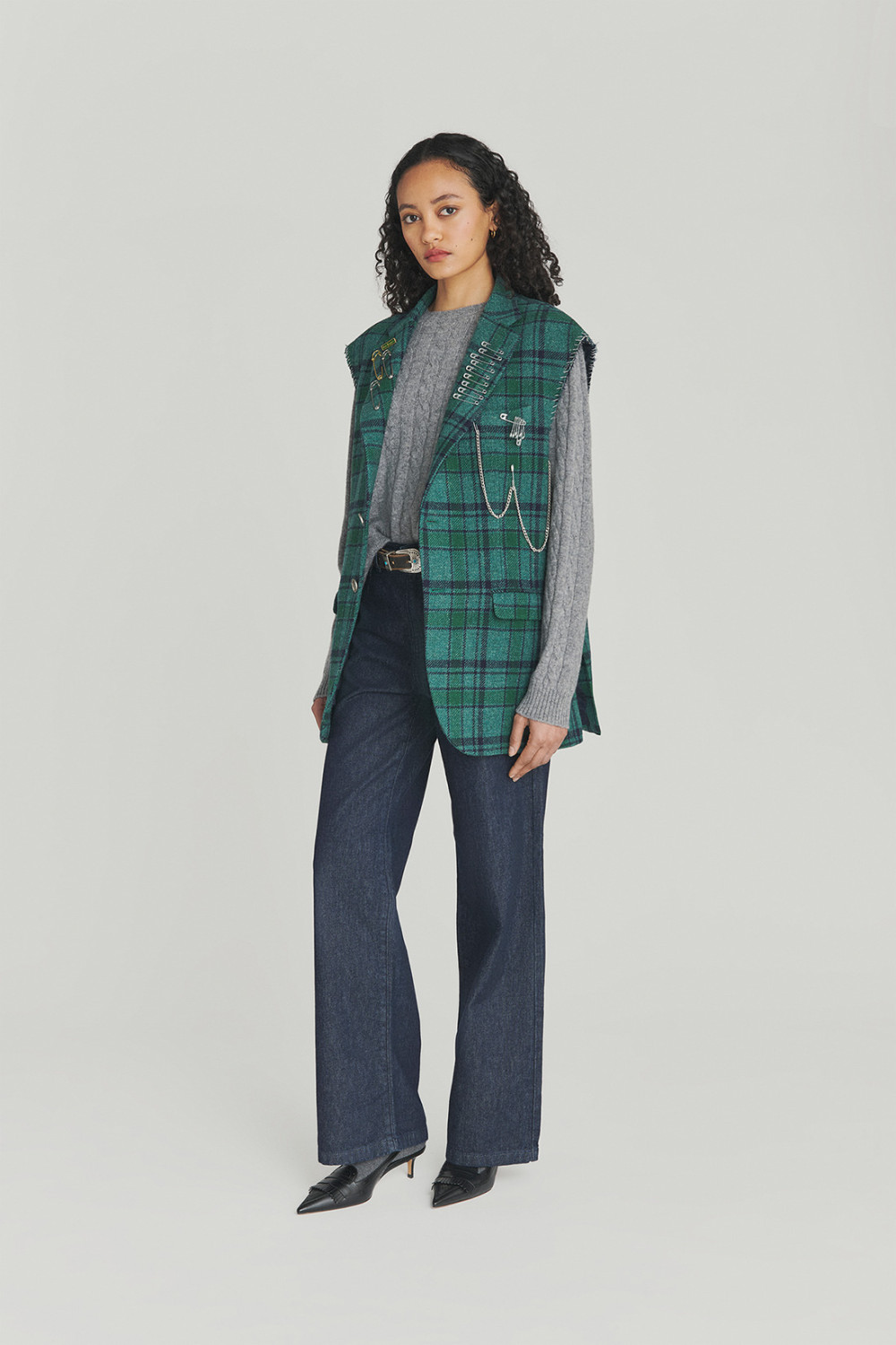 ROY ROGERS: GILET IN LANA A QUADRI CON PINS