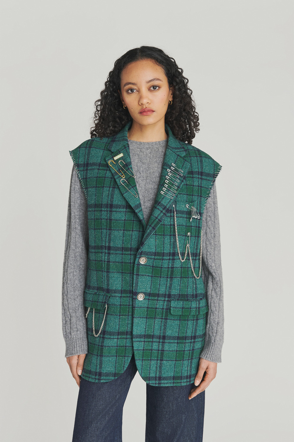 ROY ROGERS: GILET IN LANA A QUADRI CON PINS