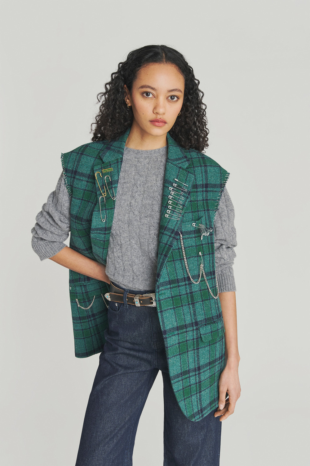 ROY ROGERS: GILET IN LANA A QUADRI CON PINS