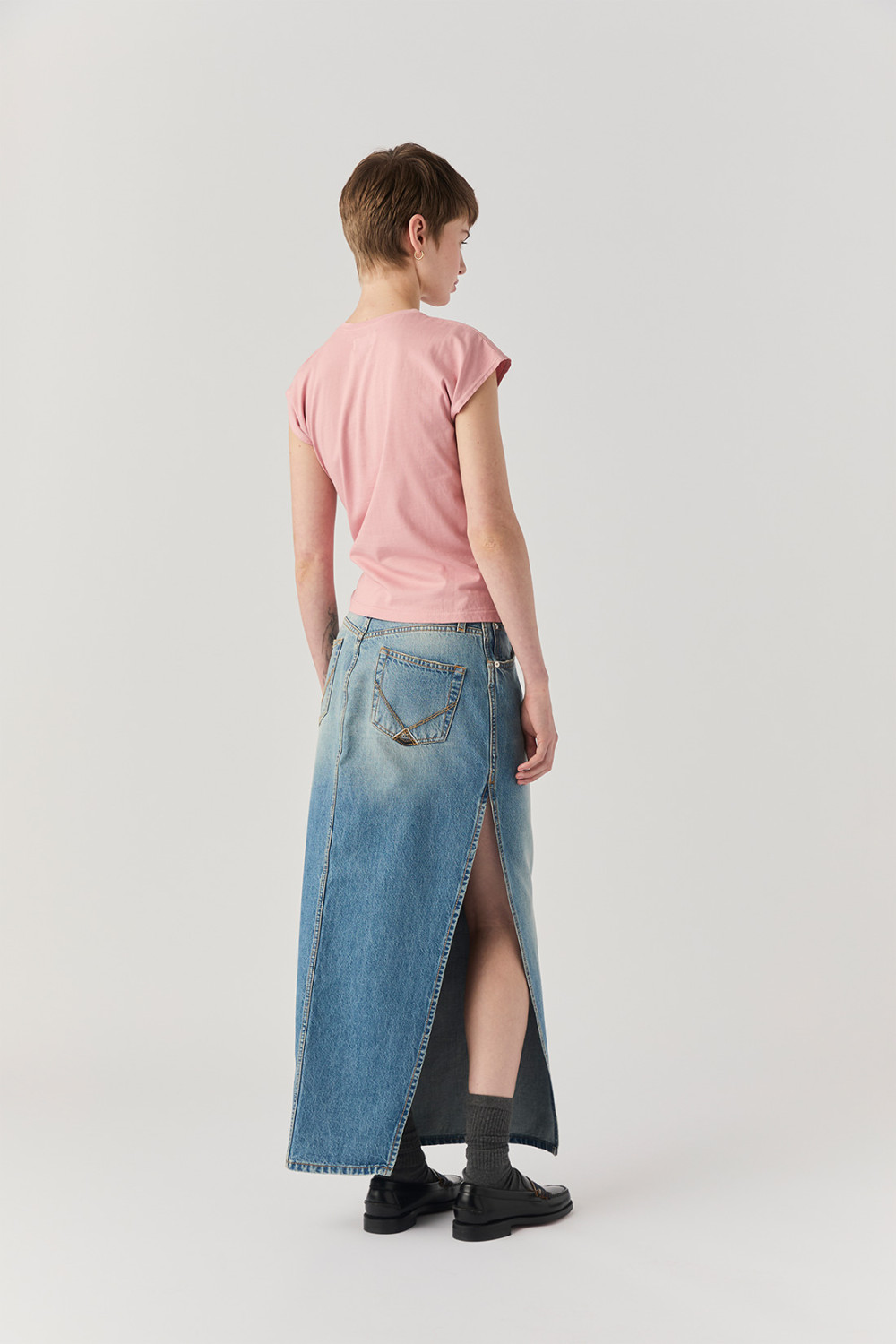 ROY ROGERS: SPLIT SKIRT IN VINTAGE WASH DENIM