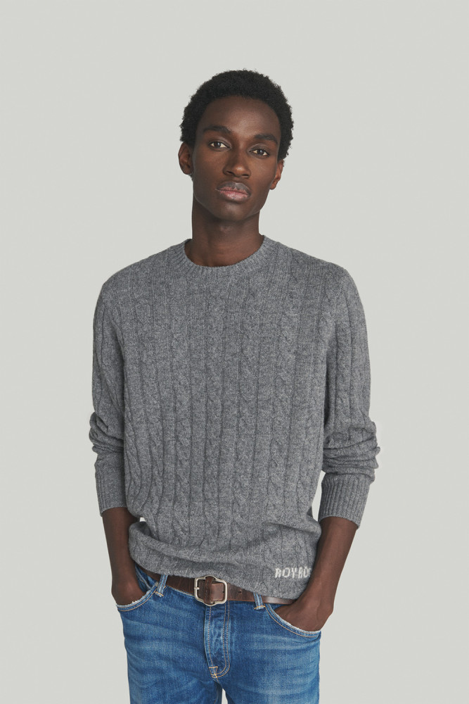 CABLE-KNIT CREWNECK SWEATER IN WOOL AND CASHMERE