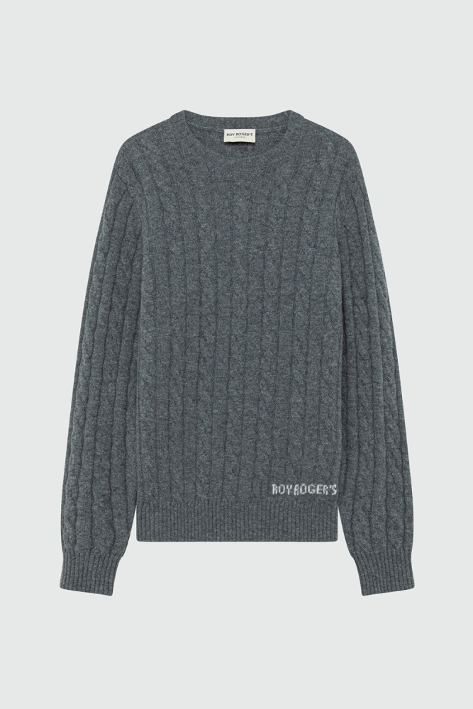 CABLE-KNIT CREWNECK SWEATER IN WOOL AND CASHMERE