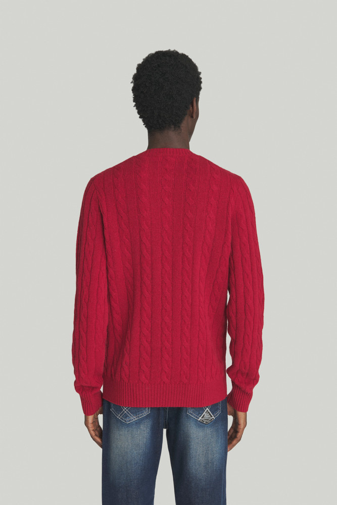 CABLE-KNIT CREWNECK SWEATER IN WOOL AND CASHMERE