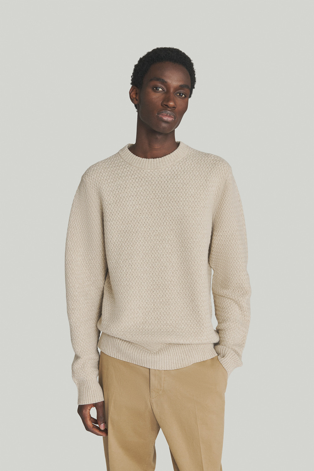 ROY ROGERS: MAGLIONE GIROCOLLO CANESTRO IN LANA E CASHMERE