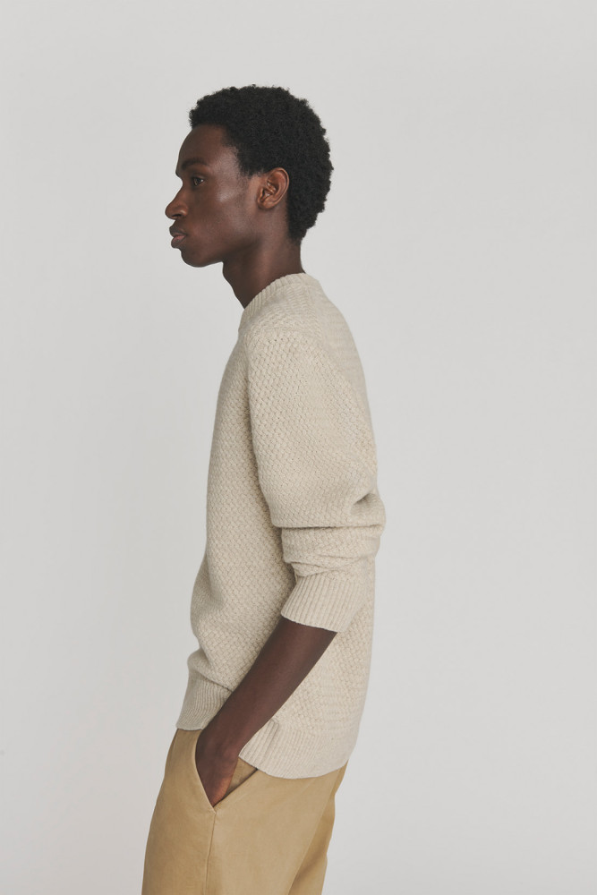 BASKET-WEAVE CREWNECK SWEATER IN WOOL AND CASHMERE