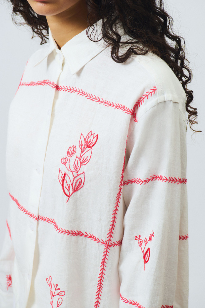 OLD GLORY - HARVEST SHIRT WITH FLORAL EMBROIDERY 