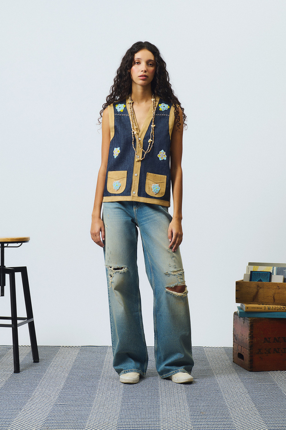ROY ROGERS: OLD GLORY - SONNY VEST IN SUEDE AND DENIM