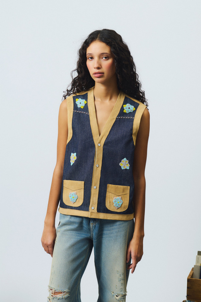 OLD GLORY - SONNY VEST IN SUEDE AND DENIM