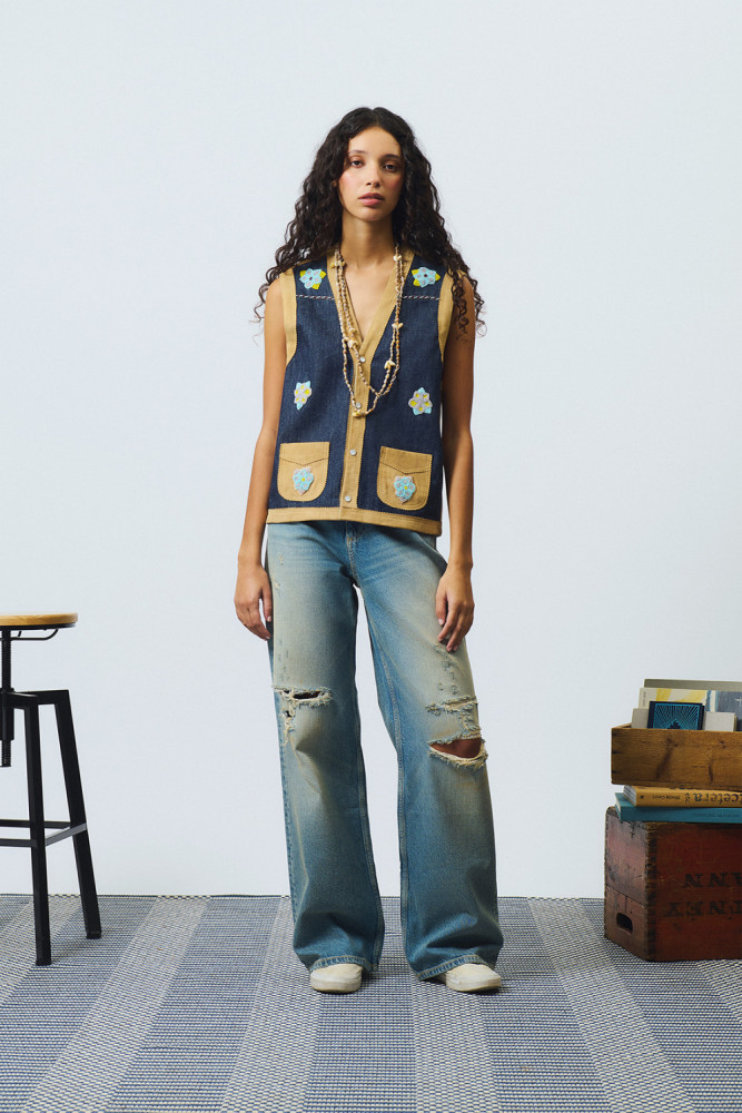 OLD GLORY - SONNY VEST IN SUEDE AND DENIM