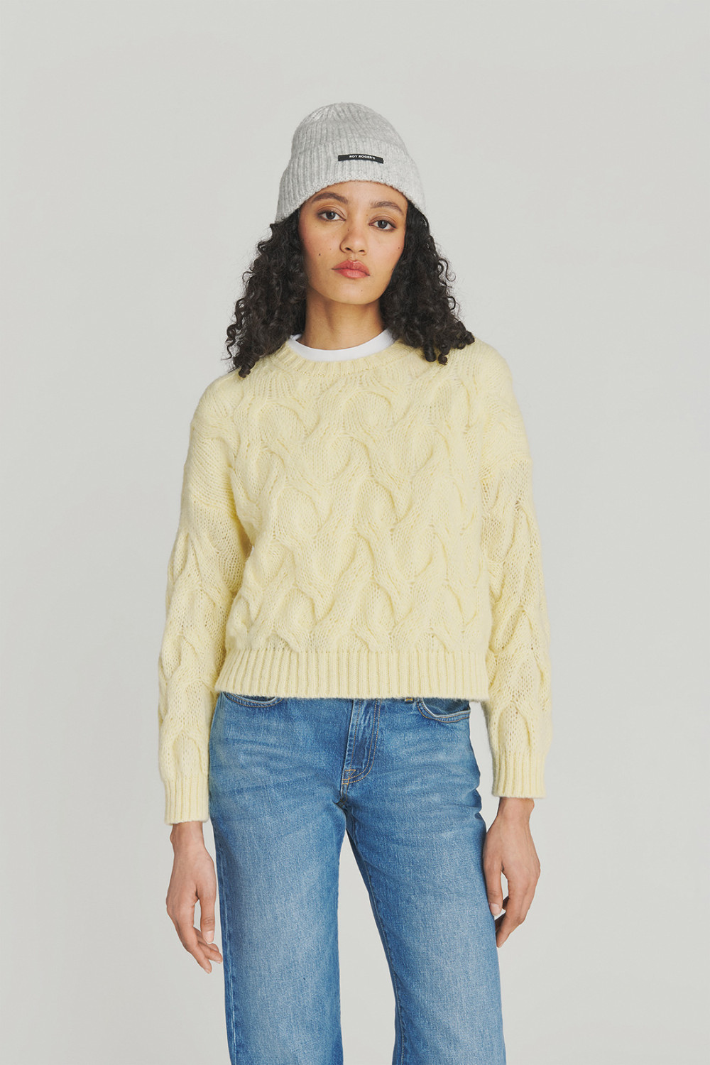 ROY ROGERS: MULTI-CABLE PULLOVER IN ALPACA BLEND