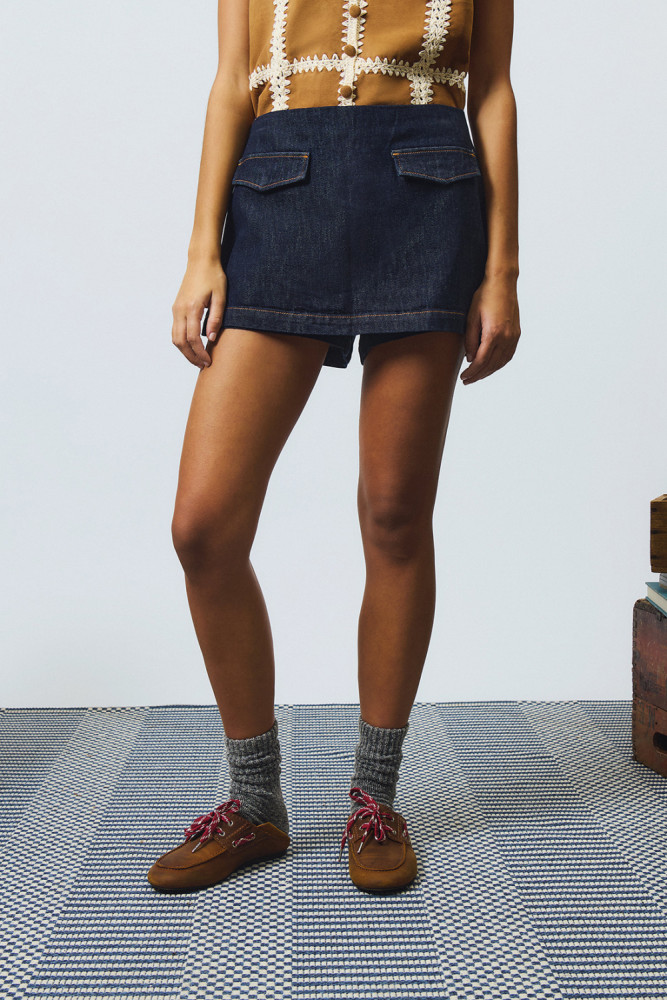 SKORT WRAP IN DENIM LIGHT RINSE