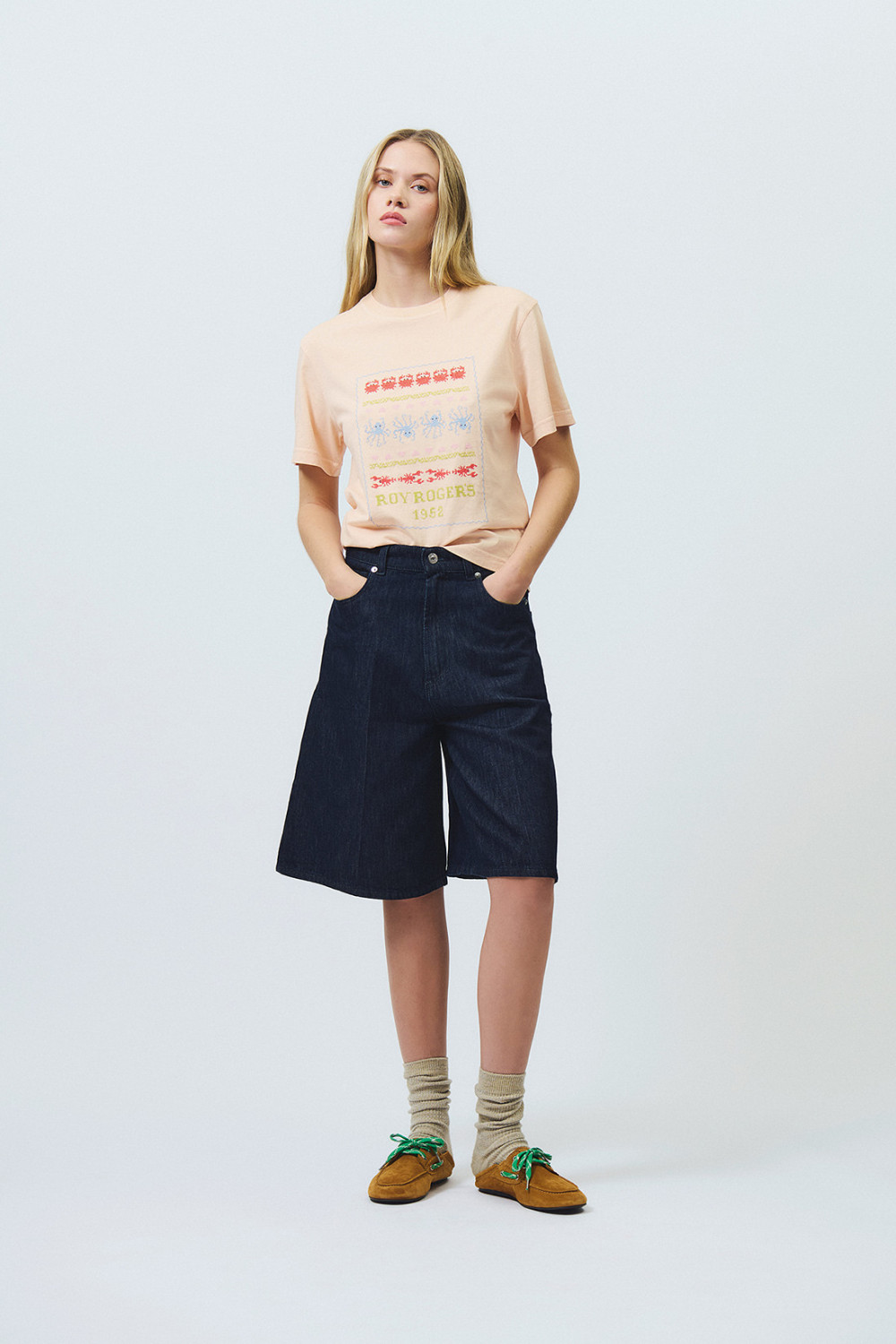 ROY ROGERS: T-SHIRT WITH SEA CROCHET PRINT