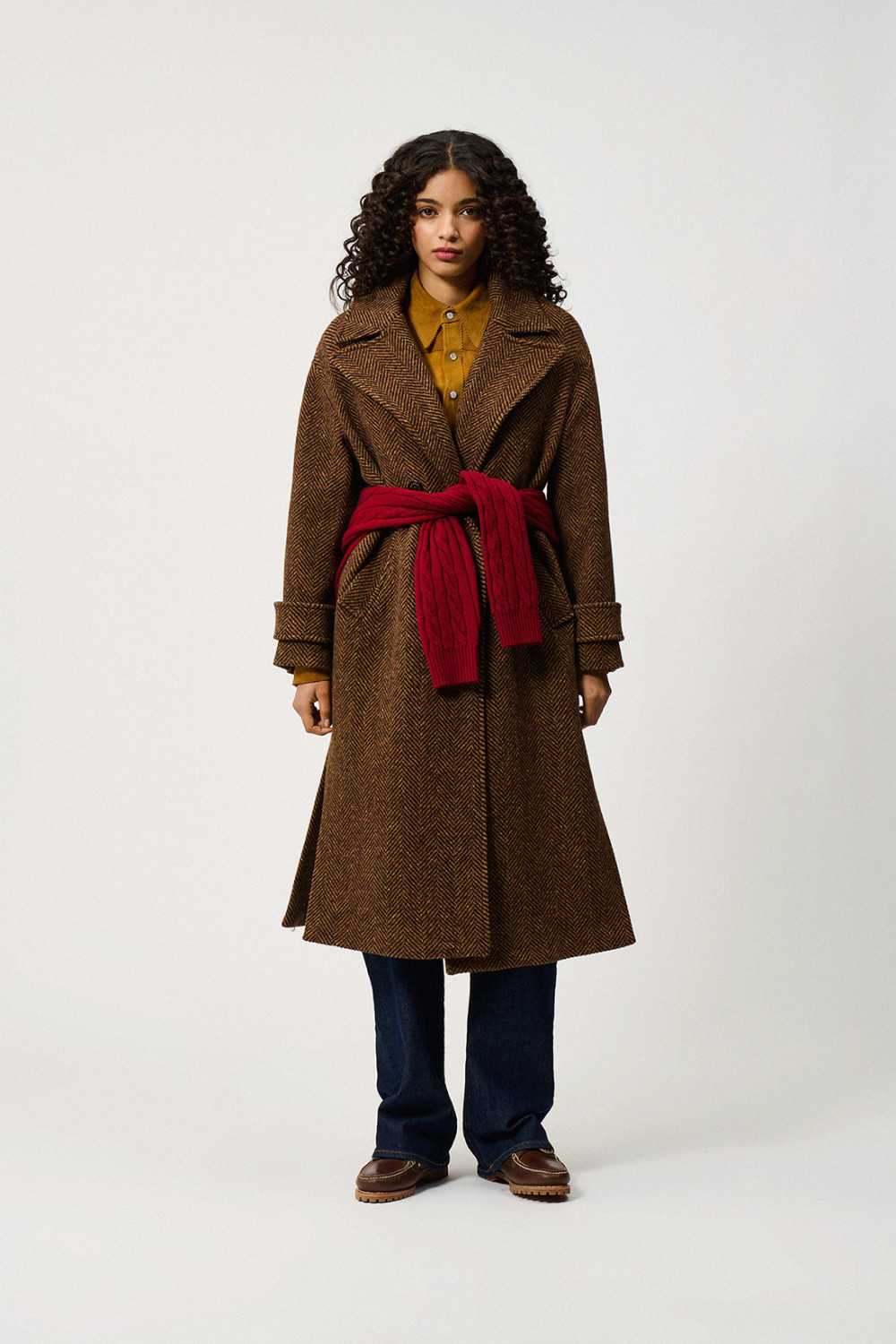 ROY ROGERS: VITTORIA TRENCH COAT IN HERRINGBONE PRINT WOOL