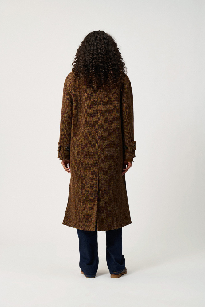 VITTORIA TRENCH COAT IN HERRINGBONE PRINT WOOL