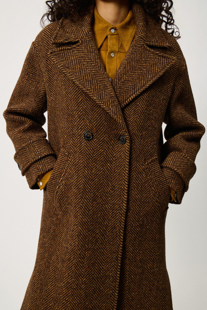 VITTORIA TRENCH COAT IN HERRINGBONE PRINT WOOL